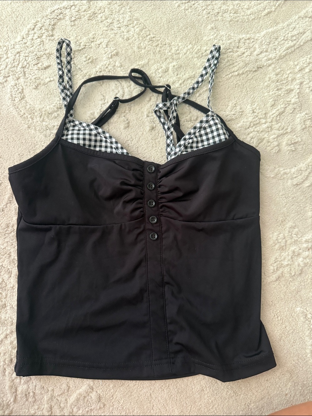 Edikted Black Cami with Black & White Gingham Trim